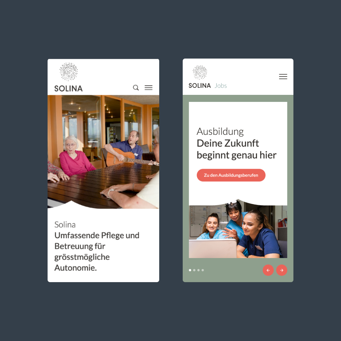 Vergleich Corporate Website vs. Karrierewelt Gegenüberstellung der Corporate Website mit der Karrierewelt mit den beiden Mobile Startseiten