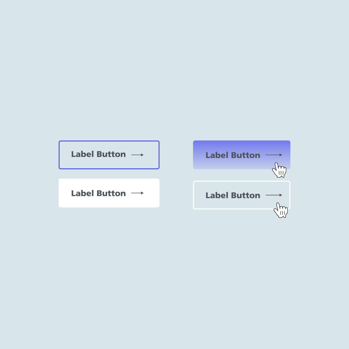 Klick mit Verlauf Zwei Linkbuttons in Markenfarben mit Hover-Effekt auf hellblauem Hintergrund.