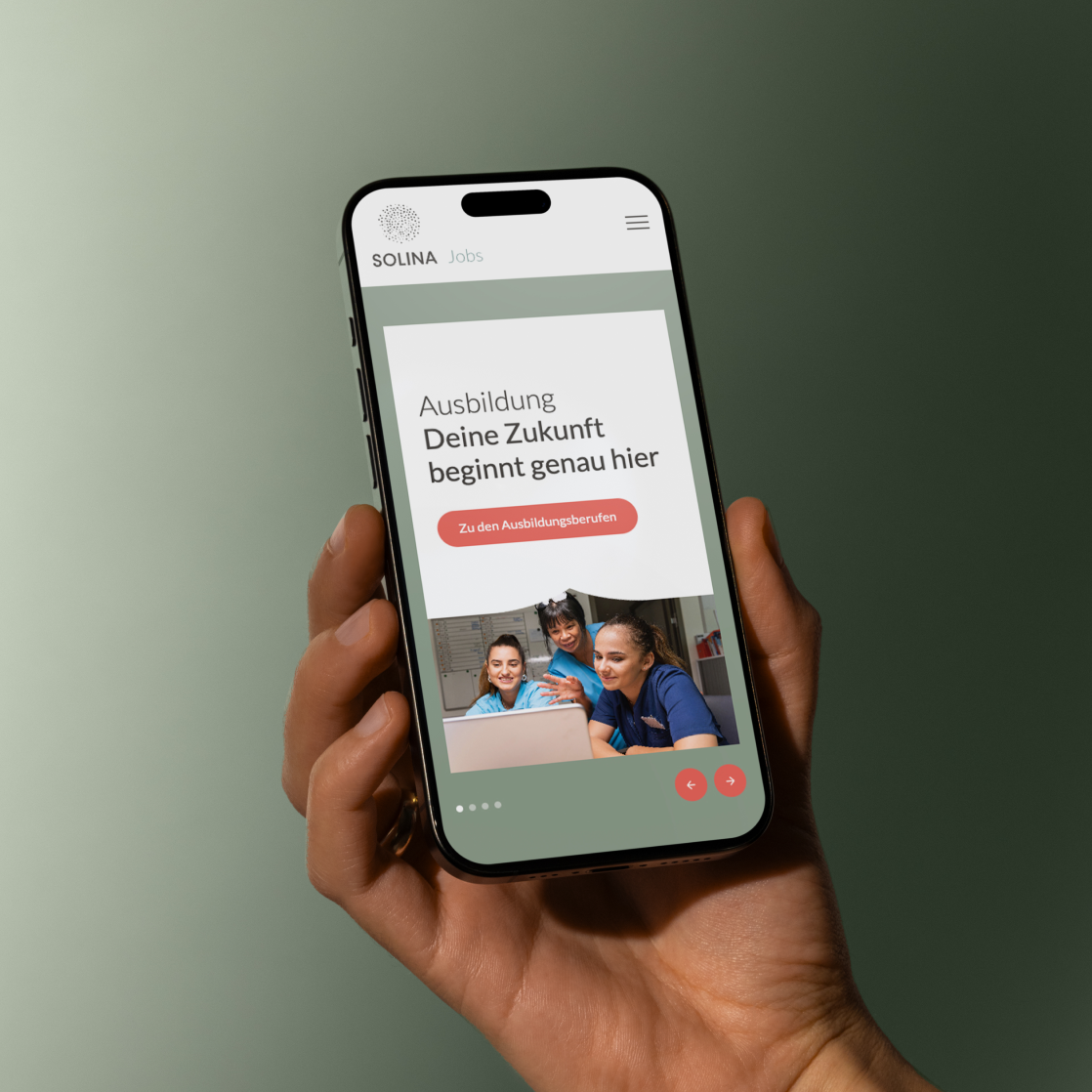 Startseite Mobile jobs.solina.ch Visualisierung der Mobile Startseite von jobs.solina.ch